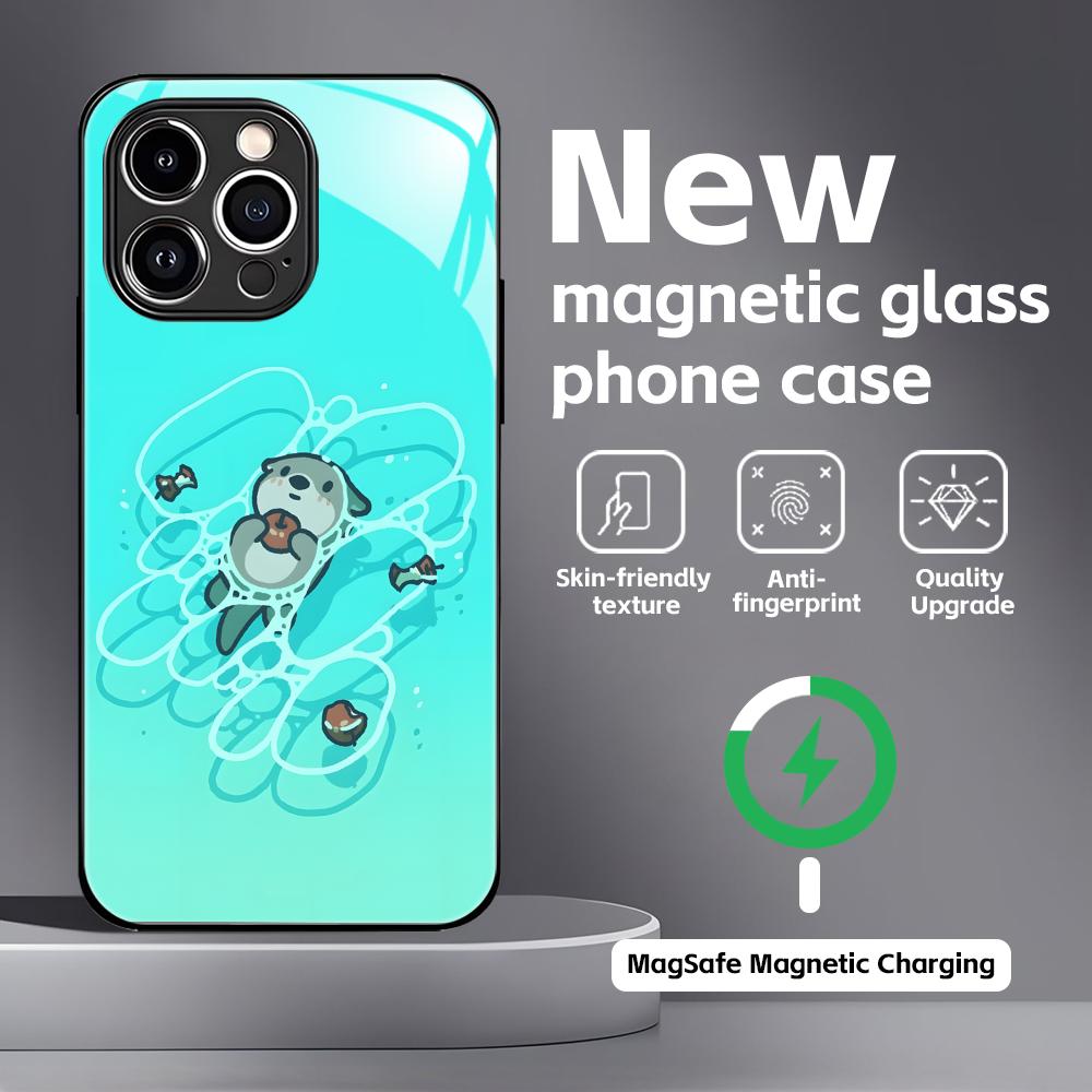 Cute Otter Phone Case For iPhone17 16 15 14 13 12 11 X XR XS 8 Plus Mini Pro Max Glass Magnetic Case