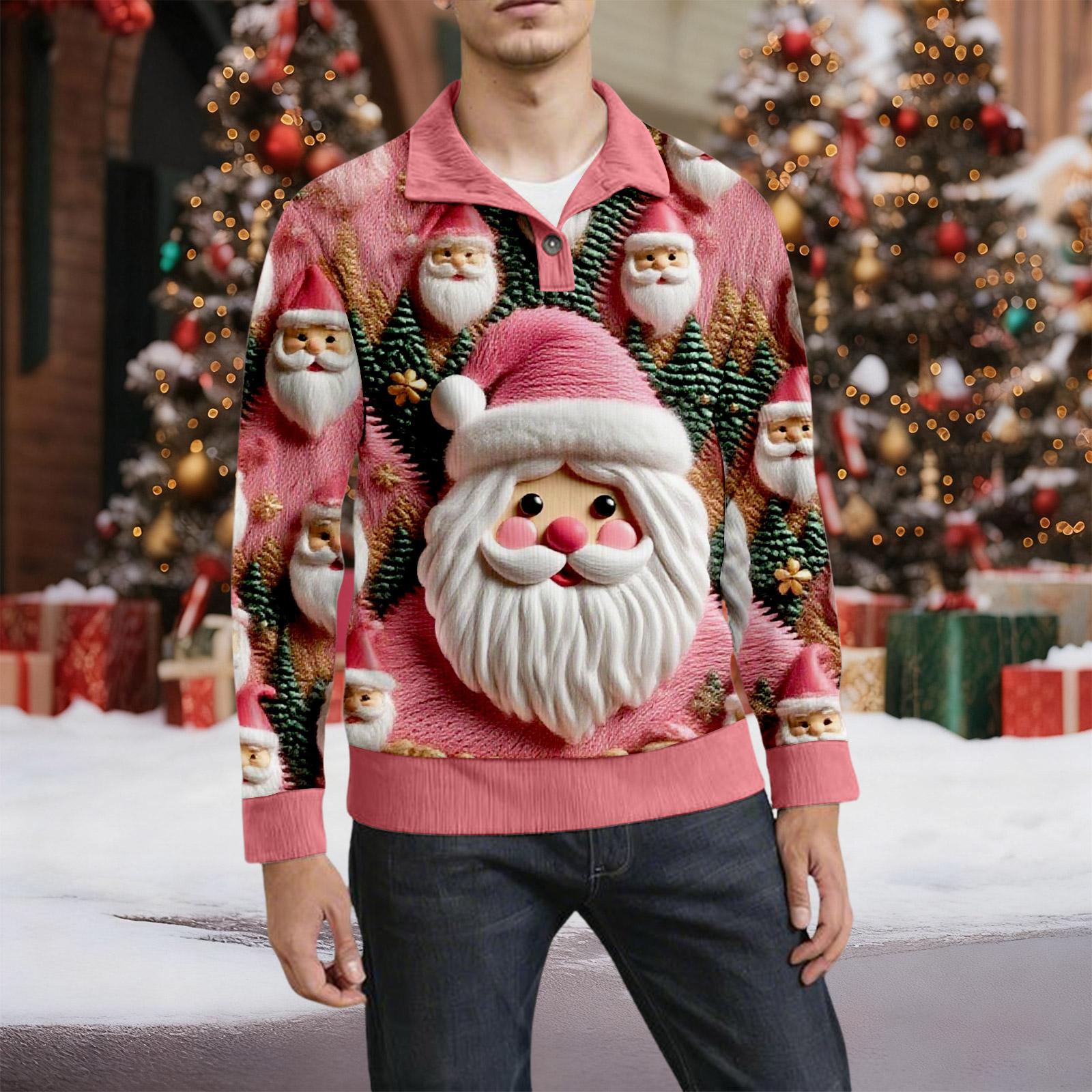 

Мужская рождественская хлопковая рубашка-пуловер с длинным рукавом для активного отдыха, винтажная вельветовая рубашка с воротником-стойкой и пуговицами, повседневная толстовка с рождественским принтом XXXL киноварь