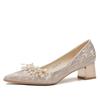 550-3 high heels women's 2025 spring new crystal wedding shoes versatile pointed thick heel removable buckle single shoes