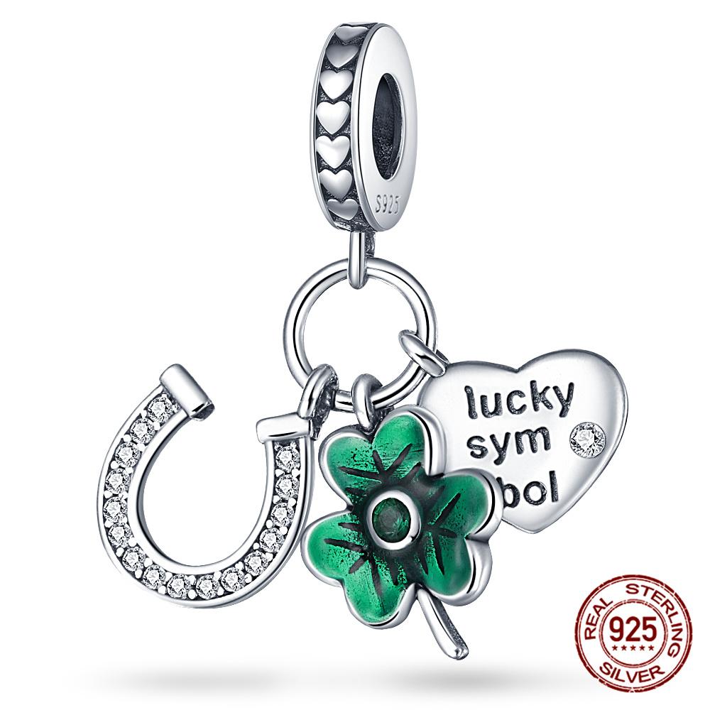 100% 925 Silver Heart Shaped Four Leaf Clover Ladybug Charms Fit Original 925 Women Bracelet DIY Jewelry Making Gift