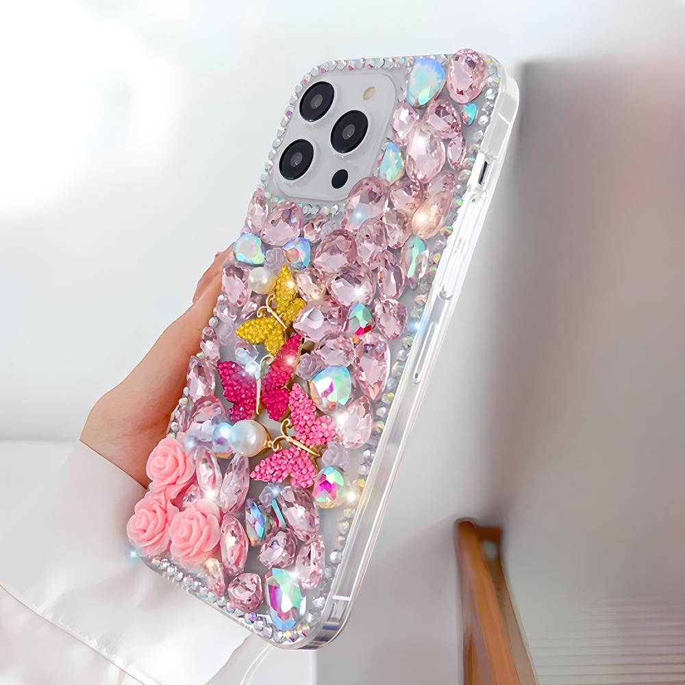 Glitter Bling Rhinestone Butterfly Rose Phone Case For XiaoMi 15 Ultra 14 Pro 14T 14A Plus 13 Lite 13T 12 12T 12S 12X 5G