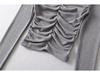 High Neck Pleated Design Waist-Cinching Long Sleeve T-Shirt for Women - Autumn/Winter