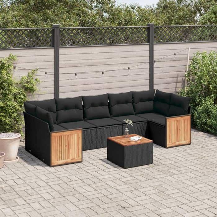 VidaXL Salon de jardin 8 pcs avec coussins noir résine tressée 3259892
