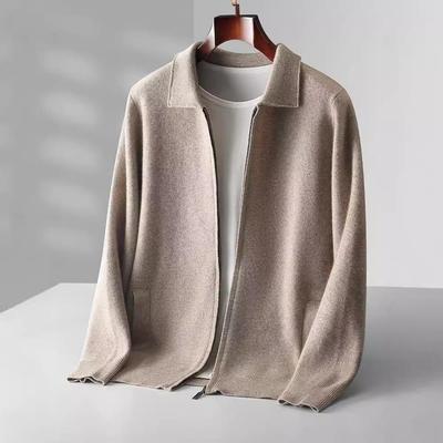 Herren-Strickjacke mit Rollkragen aus reiner Wolle - Herbst/Winter, Lockerer Schnitt, Revers, Verdickt, Große Größen, Gestrickte Reißverschluss-Oberbekleidung