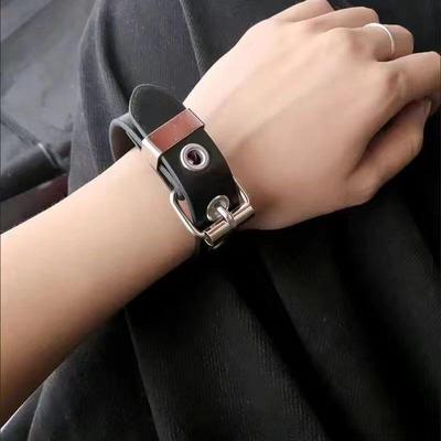 Retro Punk PU Leather Buckle Bracelet - Adjustable Wide Band Unisex