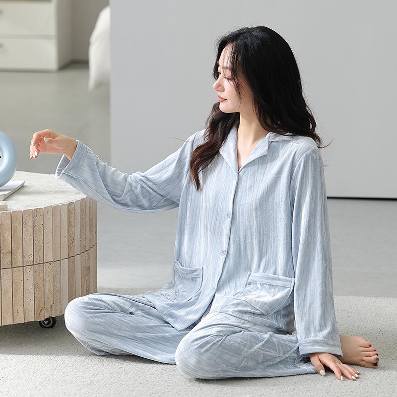 Golden Velvet Couple Pajamas Women'S Autumn And Winter Long Sleeve Fleece Warm Thin Velvet Homewear Men'S Suit