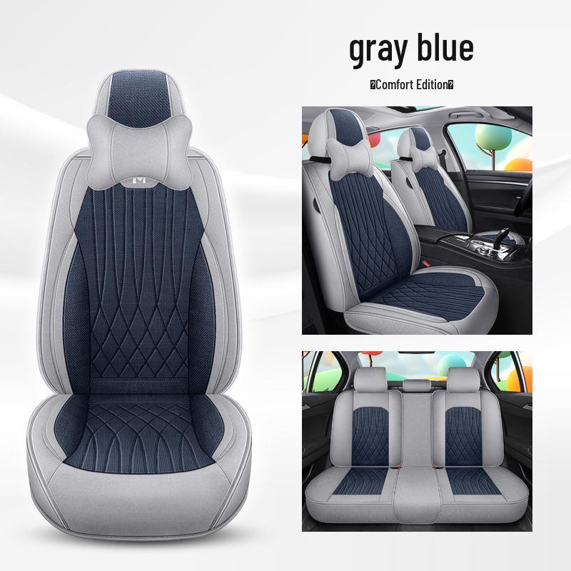 Universal Breathable Linen Car Seat Cushion - Full Surround for All Seasons, Fits Five Seats