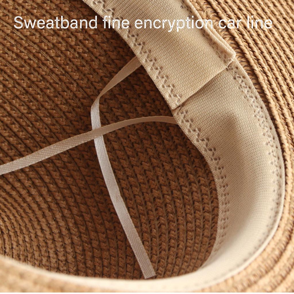 Stylish Woven Straw Panama Hat Windproof Chin Cord Sun Protective Wide Brims Hat for Him and Her Beach Vacation Headwear