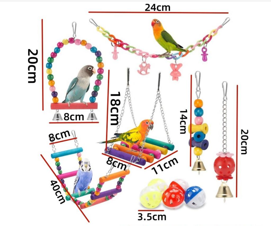Bird Cage Toys for Parrots Wood Birds Swing Reliable Chewable Bite Bridge Wooden Beads Shape Parrot Toy 11pcs Bird Toys parrot
