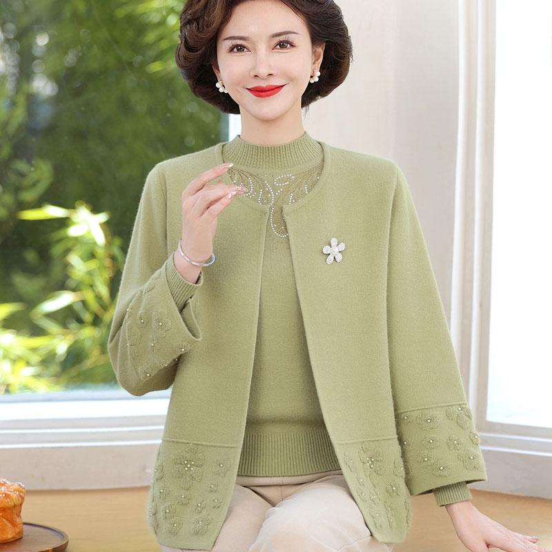 

Hengyuanxiang Women s Autumn Cashmere Knitwear Set: Middle-Aged & Elderly Sweater Cardigan - Perfect for Mother-in-Law Wedding Banquets. 2XL (130-145 lbs)