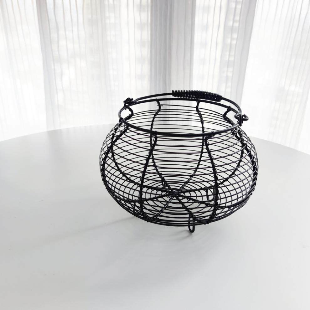 Iron Wire Woven Egg Basket, Round Handheld Kitchen Grocery Basket