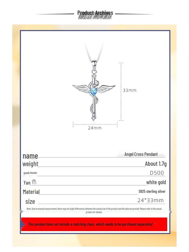 Sterling Silver S925 Cross-Woven Angel Wings Zircon Pendant - Fashion Jewelry