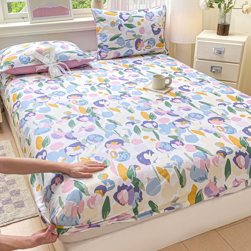 100% Cotton Bed Sheets Flower Printed Fitted Bed Sheet On Elastic Single/Queen/King Pure Cotton Bedsheets Sabanas Matrimoniales