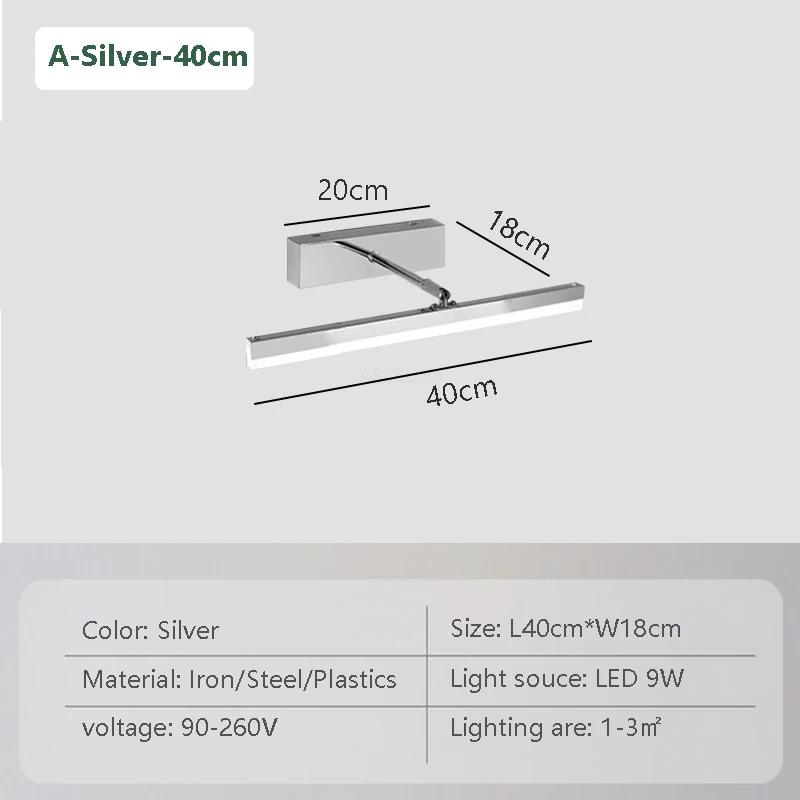 

Современный светодиодный светильник для зеркала 40/50/60/80 см, выдвижной светильник для ванной комнаты, туалетный столик, декор для дома, серебристые светильники, блеск Cool White