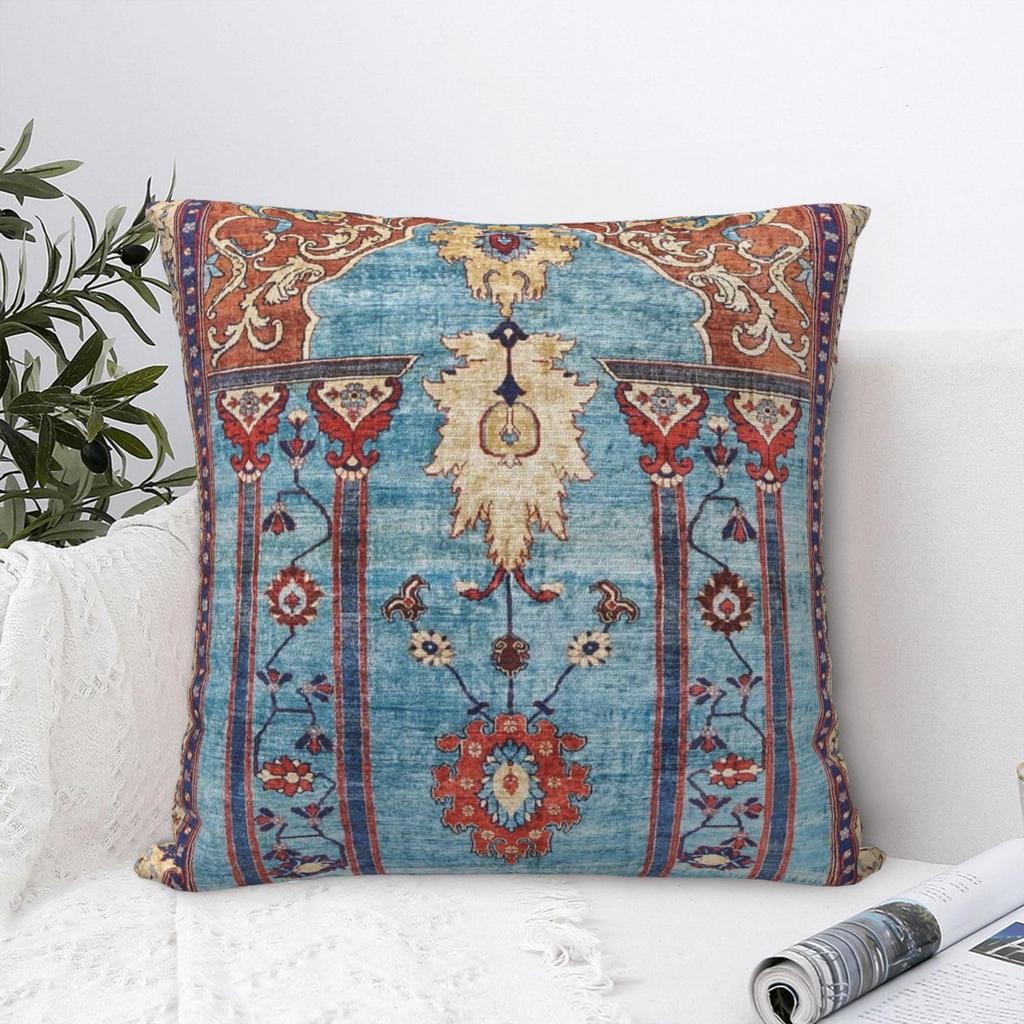 1Pc Blue Persian Arch Floral Cushion Cover, Bohemian Kilim Print Throw Pillow Case, Ethnic Home Decor For Sofa Bedroom