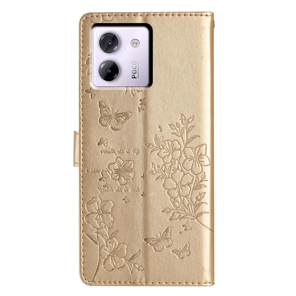 Für Xiaomi Poco M7 Pro 5G Brieftasche Handyhülle Schmetterling Floral Prägung Leder Klapphülle mit Riemen