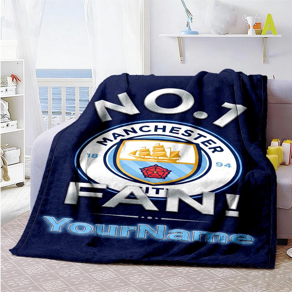 Manchester City 19 Personalized Text Blanket Lightweight Personalized Blanket Warmthful Decor Suitable for Living Room Sofa Livingroom Seaside