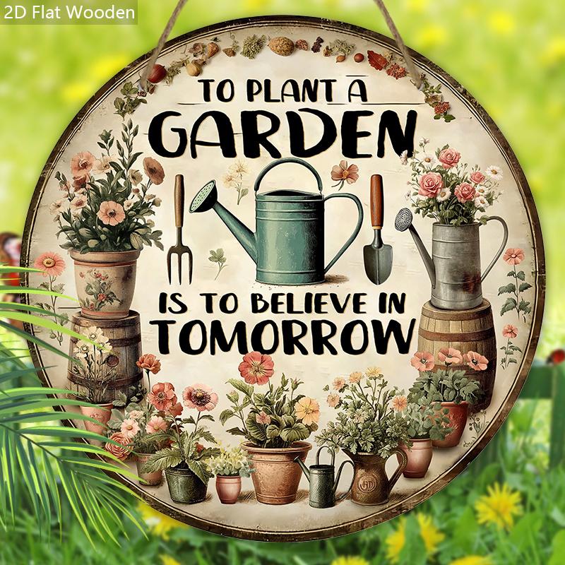 Vintage Gardening Wooden Sign, Charming Round Sign for Garden & Front Door, Wall Hanging Decor - Ideal Gift for Plant Lovers