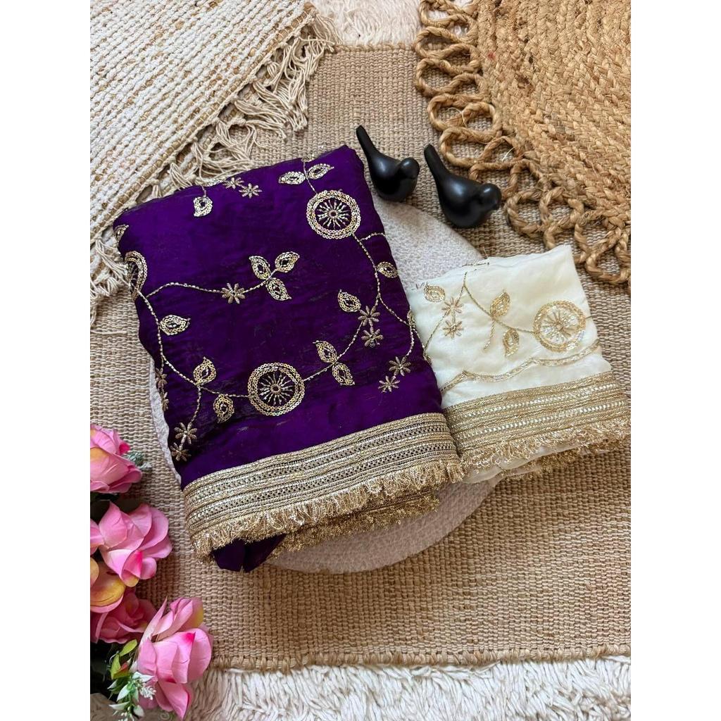 Premium Soft Fendy Satin Silk Saree with Embroidery & Cutwork Border