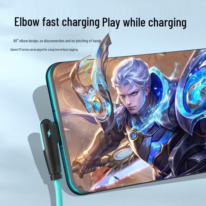 120W Fast Charging Elbow Data Cable for Android Devices - Compatible with Huawei, Vivo, Oppo, Meizu, and Redmi 6A