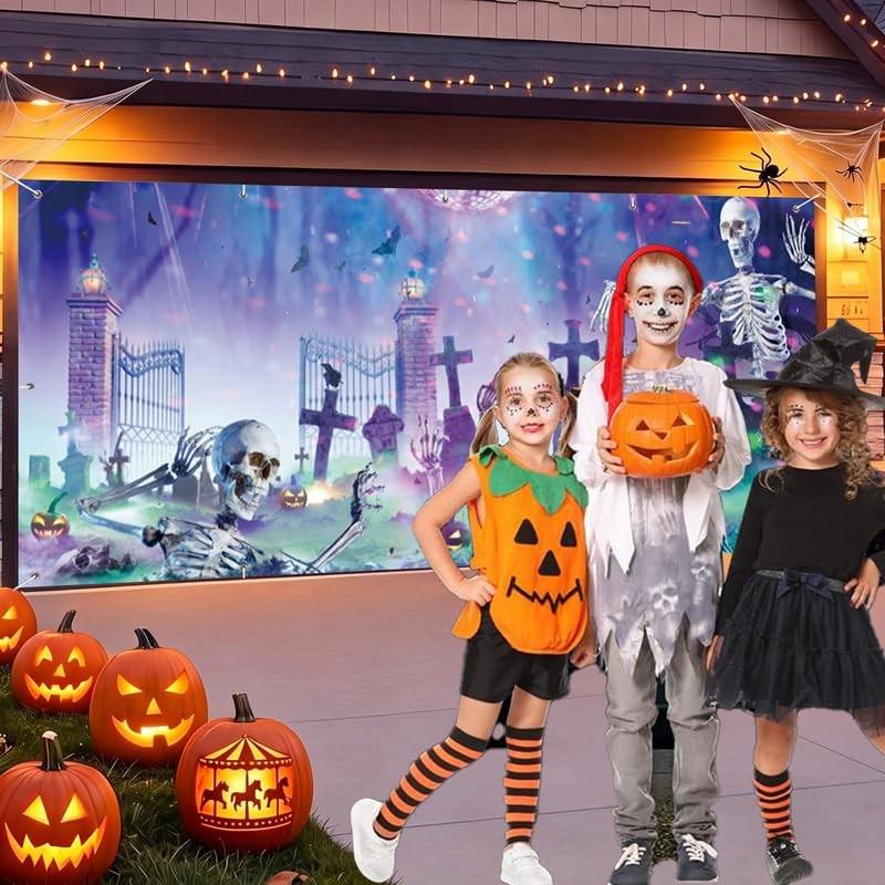 Duluxykl Halloween Garage Door Cover Banner 15x8ft Glow Skeleton
