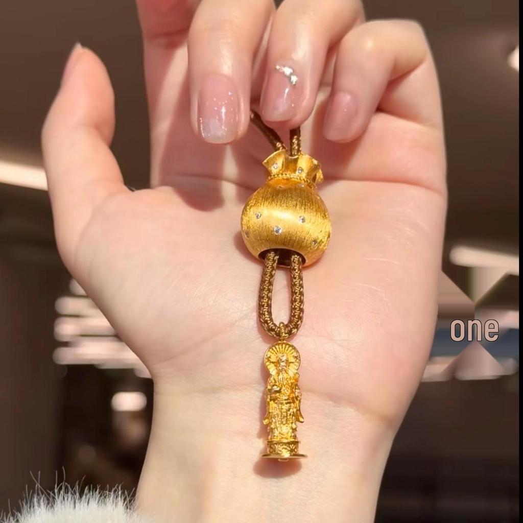 Gold Sand Eight Treasures Compass Pendant Necklace with Gourd Charm for Women