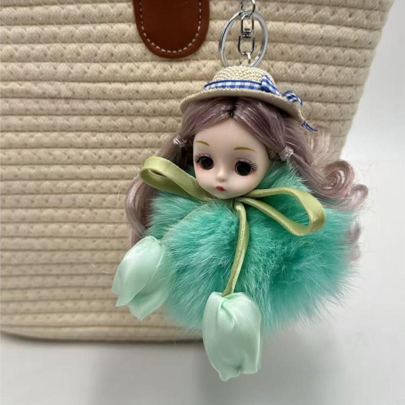 Cute Plush Big Eyes Cute Doll Keychain Pendant  Creative Plush Doll Bag Hanging Fashion Chain Car Key Decorations