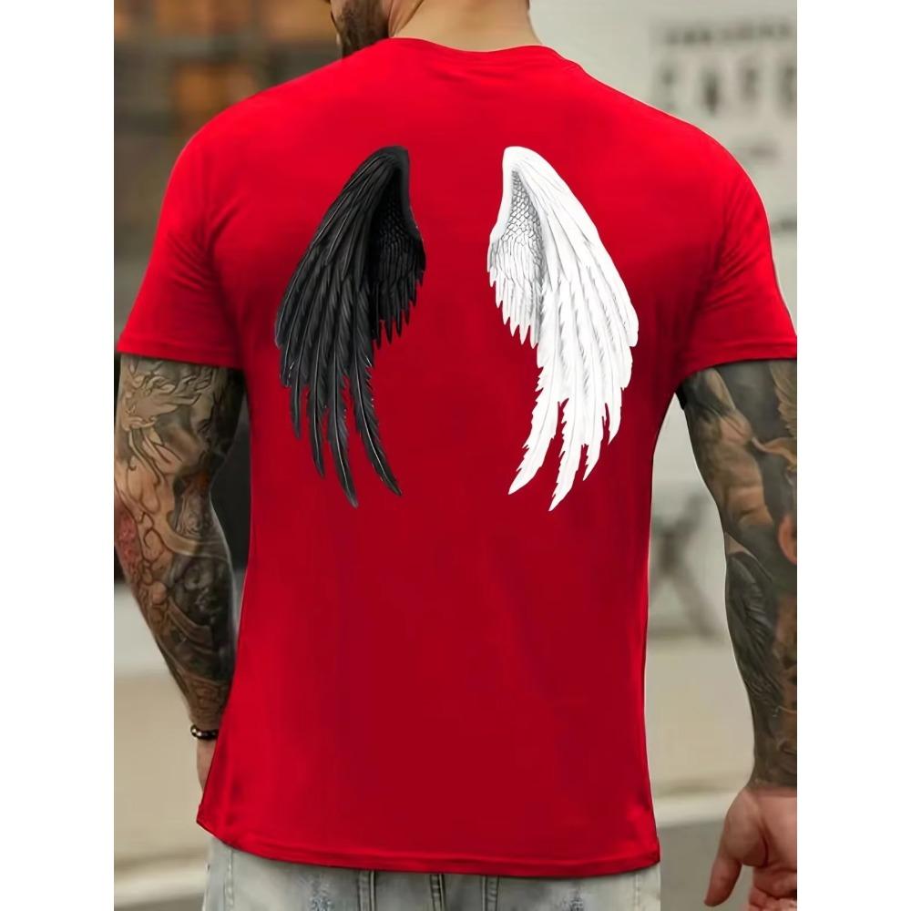 New Mens Loose Comfortable Breathable Round Neck Tshirt with Angel Wing Print Pattern Comfortable Trendy Casual and Soft Top