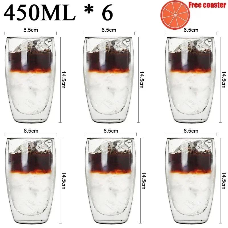 2-6pcs Double-layer Wall Transparent Cup Coffee Milk Drink Mug High Borosilicate Glass Drinkware Heat Resistant Household Office