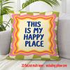 This Is My Happy Place Pillowcase Retro Wavy Border Cushion Cover Colorful Typography Decor Boho Home Accent for Living Room