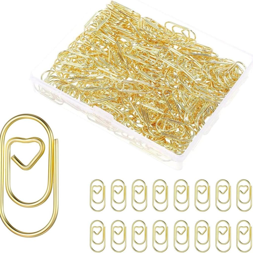 Mini Gold Heart Paperclip Set - Cute Shaped Binder Clips for Student Planners