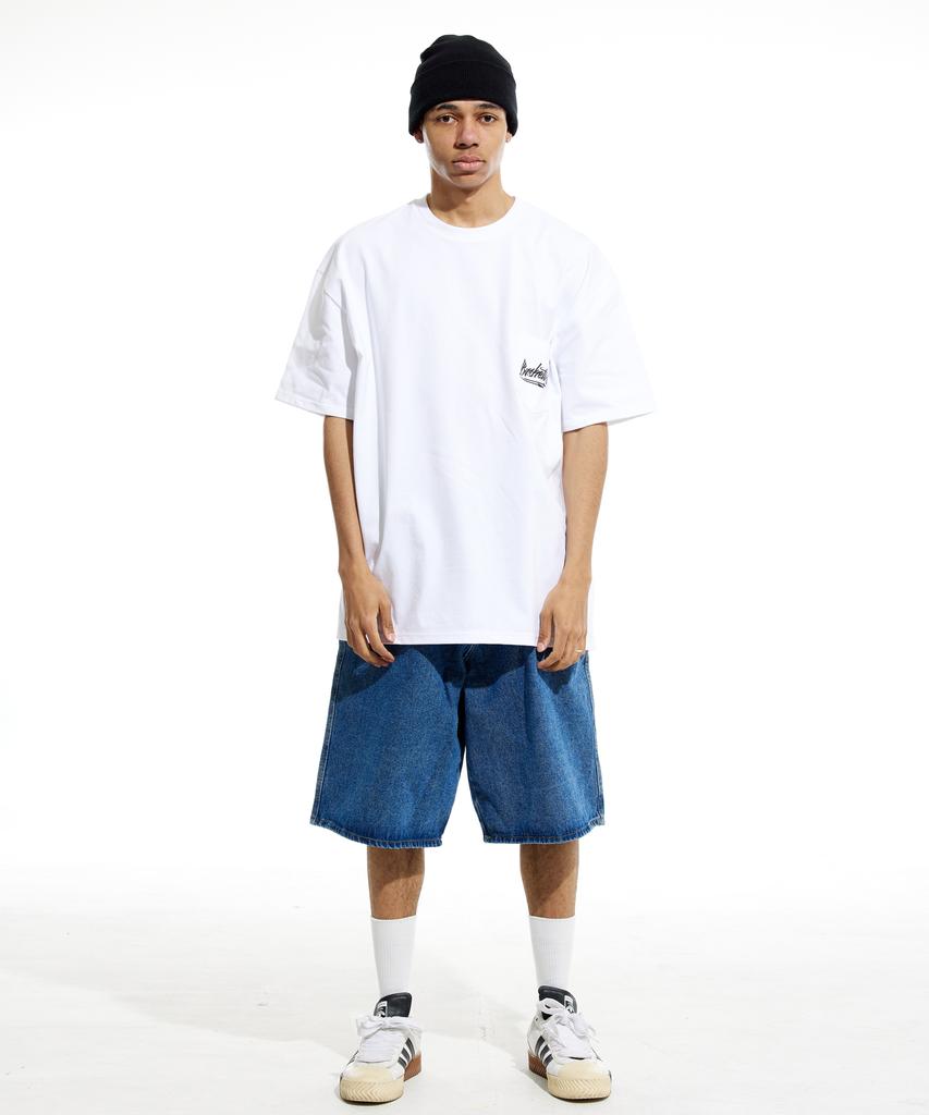 CREAM SODA LAB Basketball Oversized Heavyweight Pocket Short Sleeve T-Shirt White Black