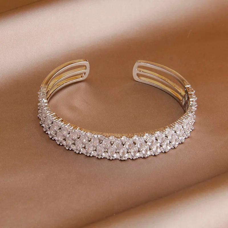 Classical Full Crystal Cubic Zircon Bangles&Bracelet Wide Wedding Bridal Bracelet Ins Fashion Brand Jewelry Open Bracelet