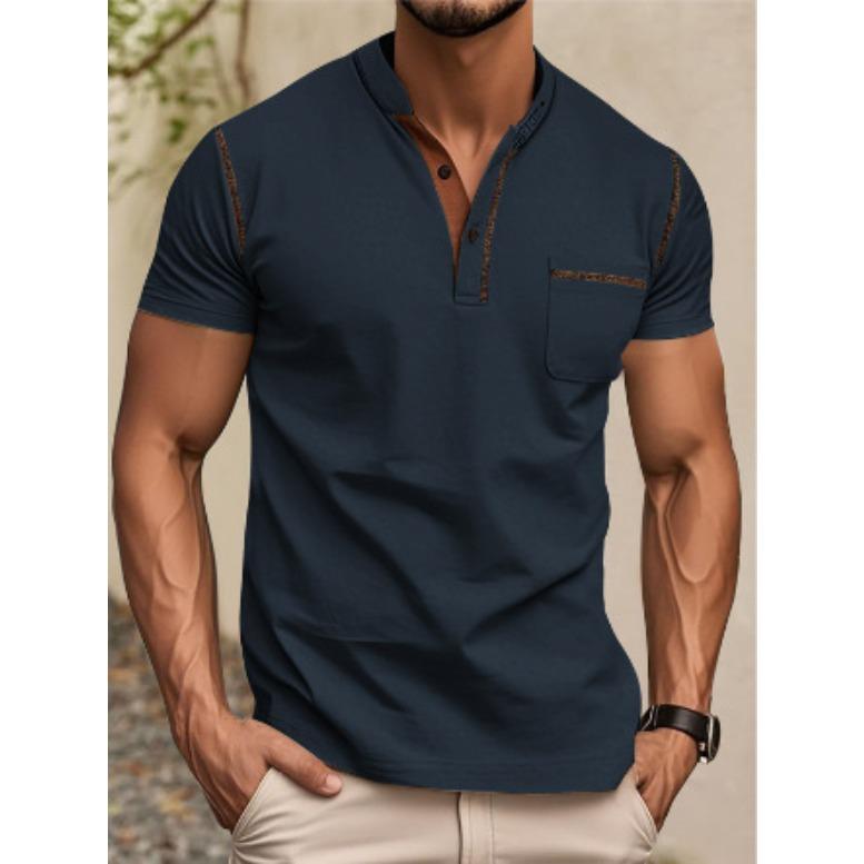 

European and American men s short-sleeved T-shirt, summer youth sports and leisure quick-drying stand-up collar pearl cotton polo shirt S тёмно-синий