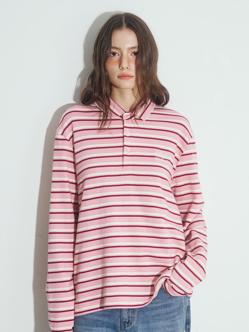 Stripe Pique Long Sleeve, Pink Pink/Os