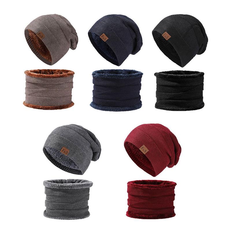 Winter Thick Warm Hat Couple's Warm Hat Solid Color Men's Women's Velvet Knitted Hat Sleeve Cap