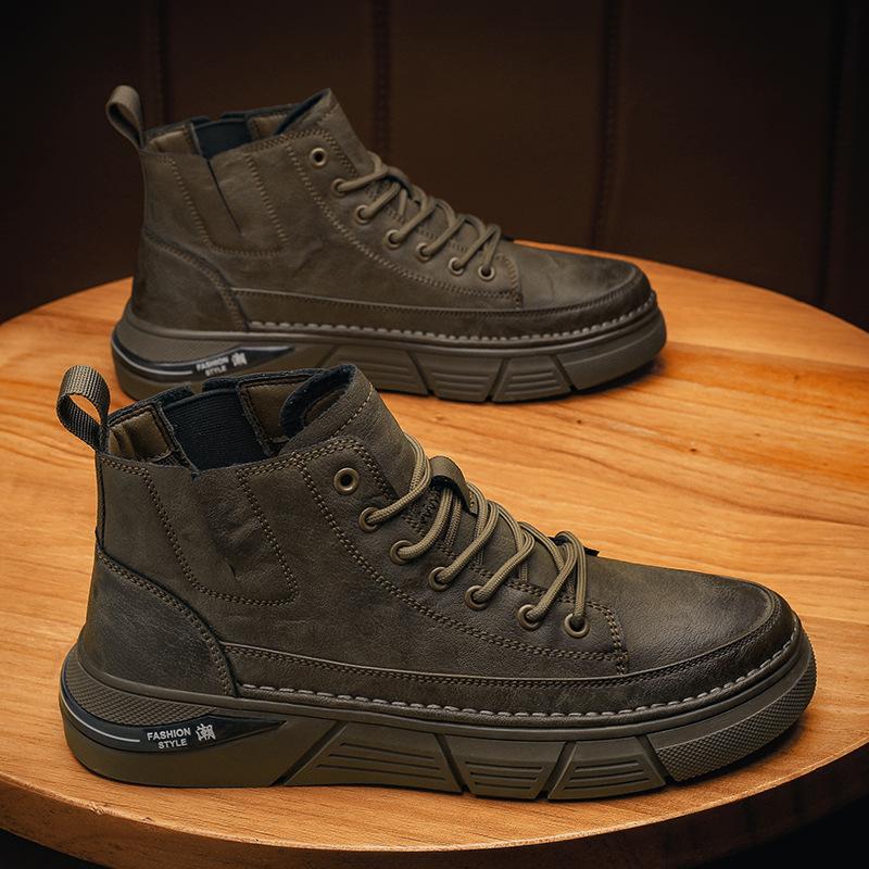 New Men's Martin Boots Men's High Top Fashion Waterproof Big Head Short Boots Tooling Boots Leather Boots
