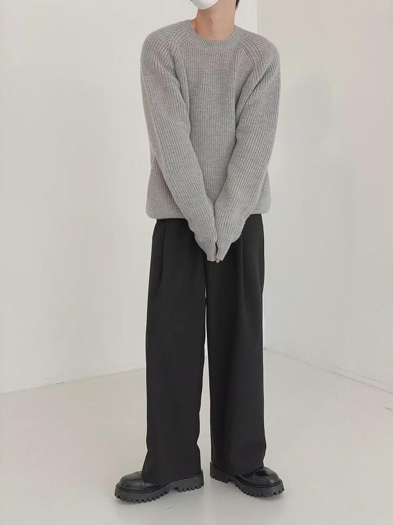 Men's Korean Style Round Neck Solid Color Sweater - High-End & Trendy Autumn/Winter Casual Pullover