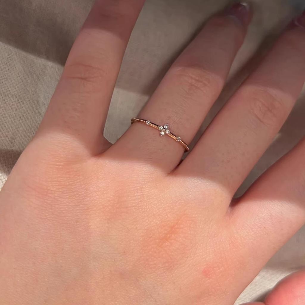 Extremely Fine Four-leaf Flower Ring for Women, Light Luxury, High-end, with Zirconia, Ring for The Index Finger