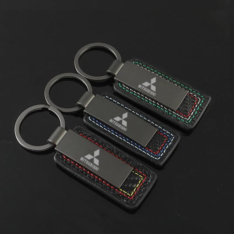 Koolstofvezel Autosleutelhangers Sleutelring Sleutelringen Gesp Voor Mitsubishi Ralliart ASX Galant Mirage L200 EVO Cordia Pajero Outlander
