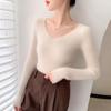 Women's V-Neck Cashmere Pullover - Loose Fit Solid Color Base Layer for Autumn/Winter