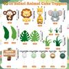 Safari Animal Cake Topper - Jungle Wild Cake Toppers with Monkey Lion Elephant Giraffe and Leaves Balls Cake Decorations