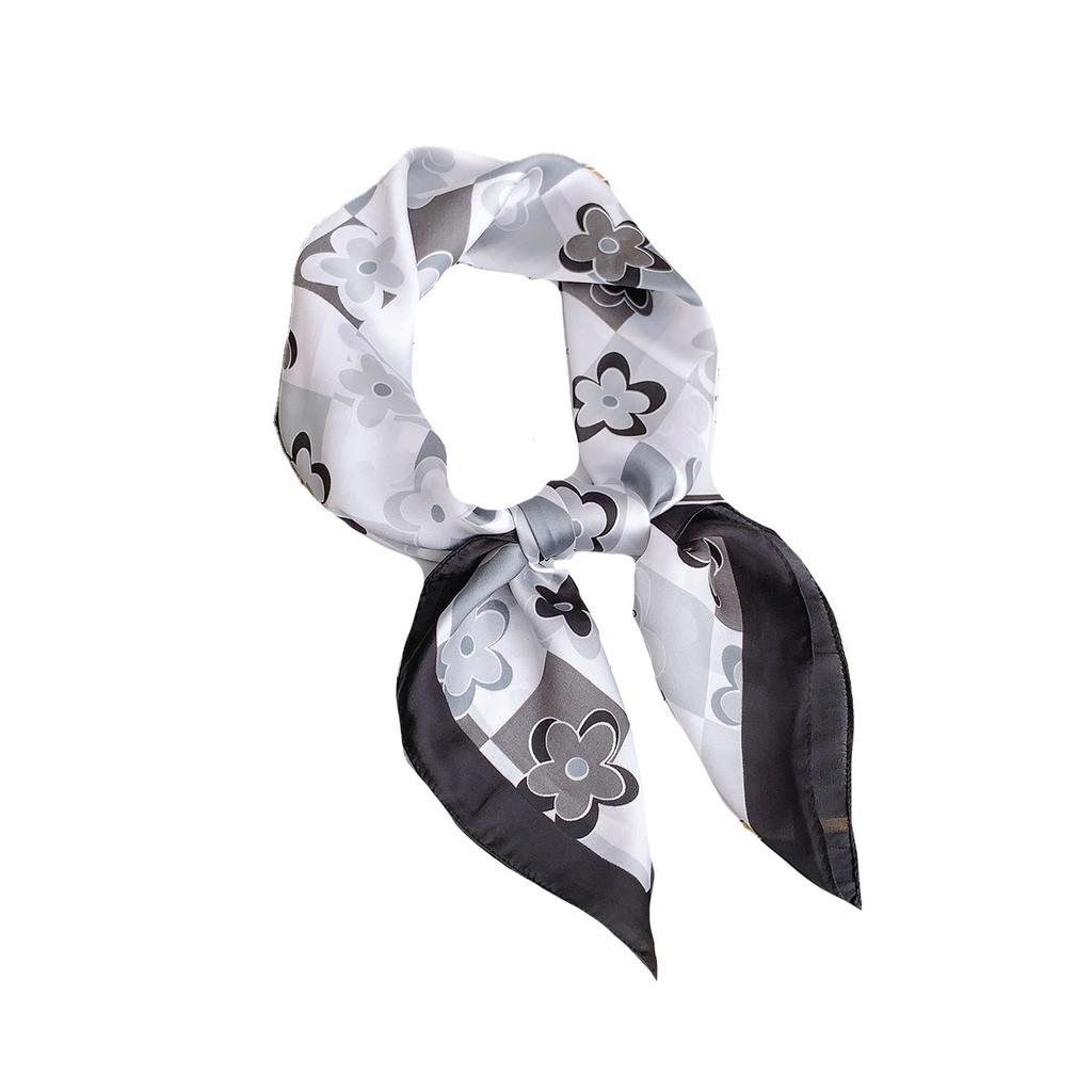 Spring and summer simulated silk small square scarf female Hyunya style flower scarf new versatile sunscreen decorative scarf