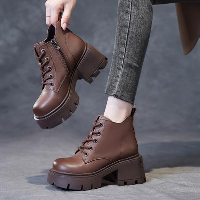 Coarse Heel Martin Boots Women's Autumn and Winter New Fashion Round Head Small Height Increase Short Boots Women's Boots Tide