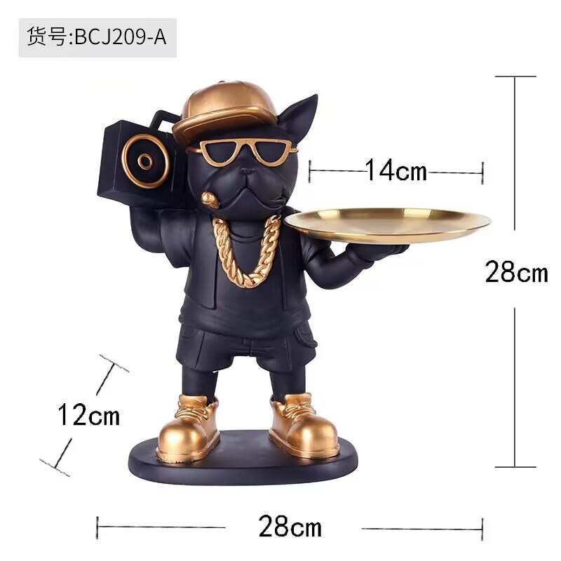 Severská domácí dekorace Hip-hop soška francouzského buldoka s táckem Úložný prostor Stolní dekorace Cool figurka psa Zvířecí socha Interiérové ozdoby