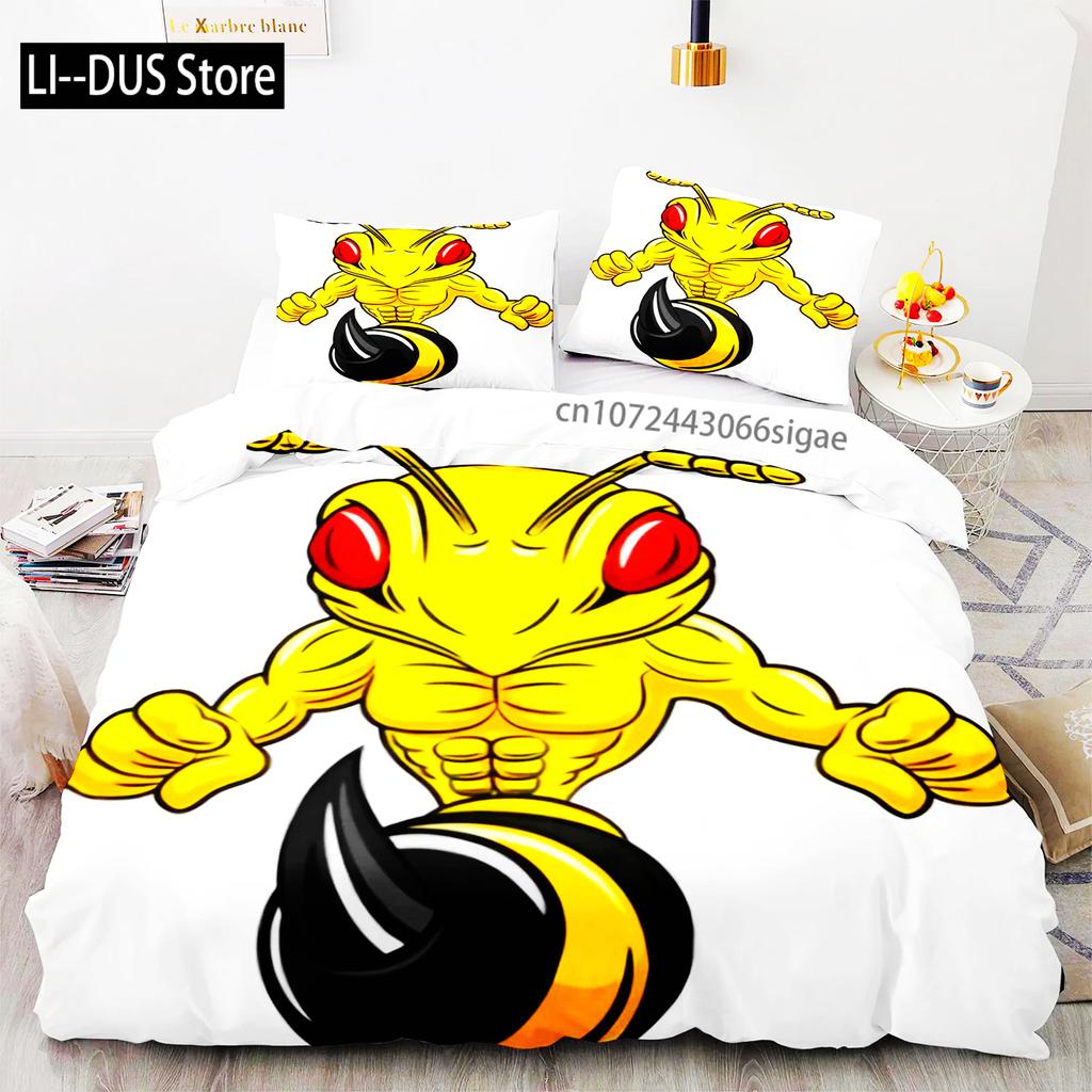 3D-Bienen-Aufdruck Bettwäsche-Set Für Jungen Teenager Polyester Bettwäsche-Set King Queen Größe Gelb Weiß Schwarz Bettbezug Bett