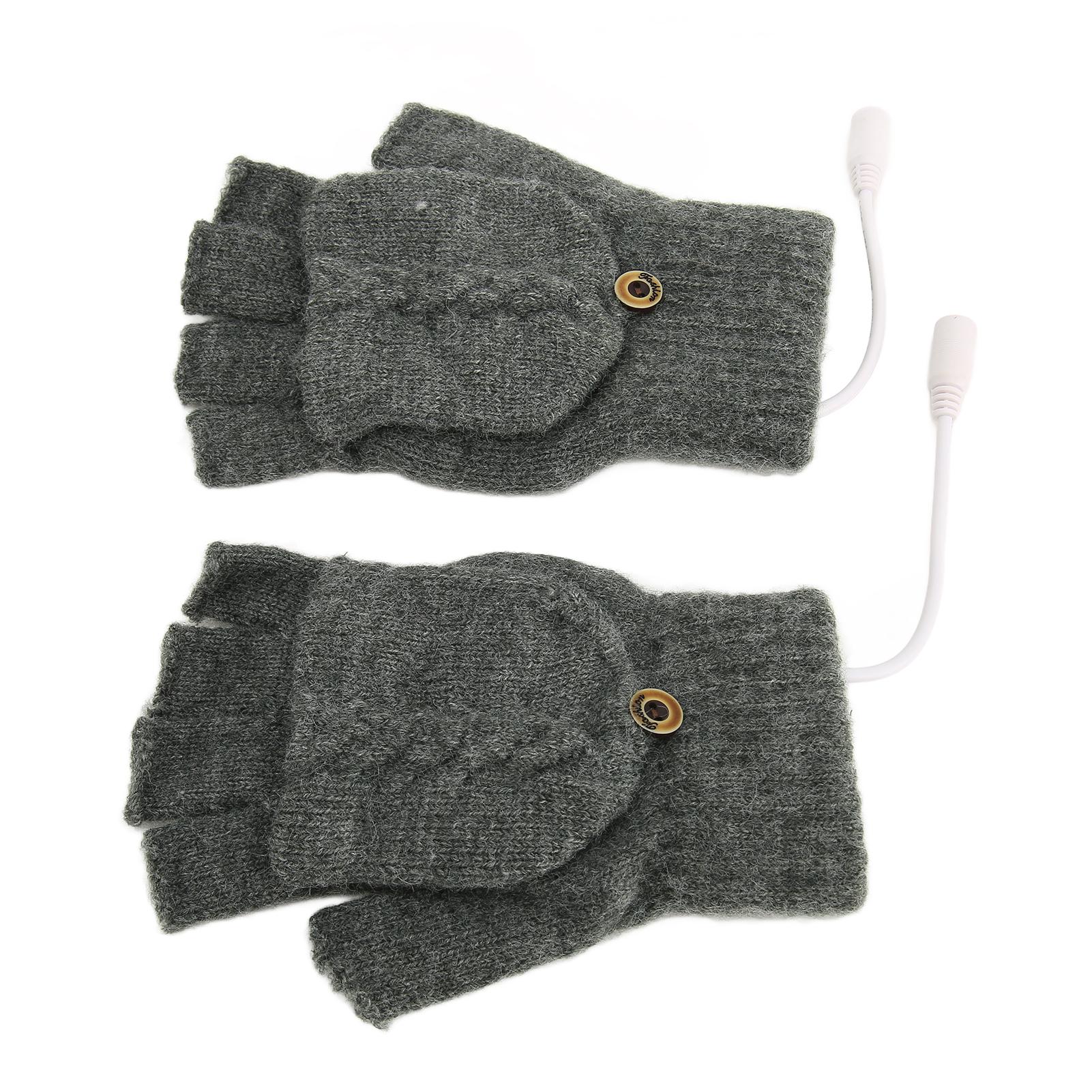 

USB Warmer Heated Gloves Flip Half Fingerless Electronic Knitted Hand Gloves for Men Women Winter Dark Gray темно-сірий
