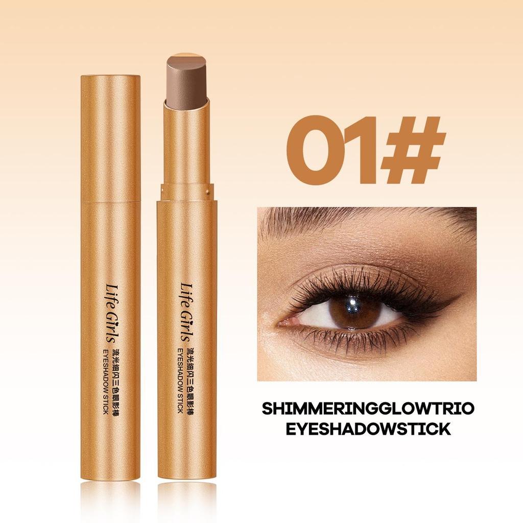 Three Color Eyeshadow Stick Matte Pearl Glitter Long Lasting Waterproof Twist Up Portable Travel Friendly Daily Eye Makeup