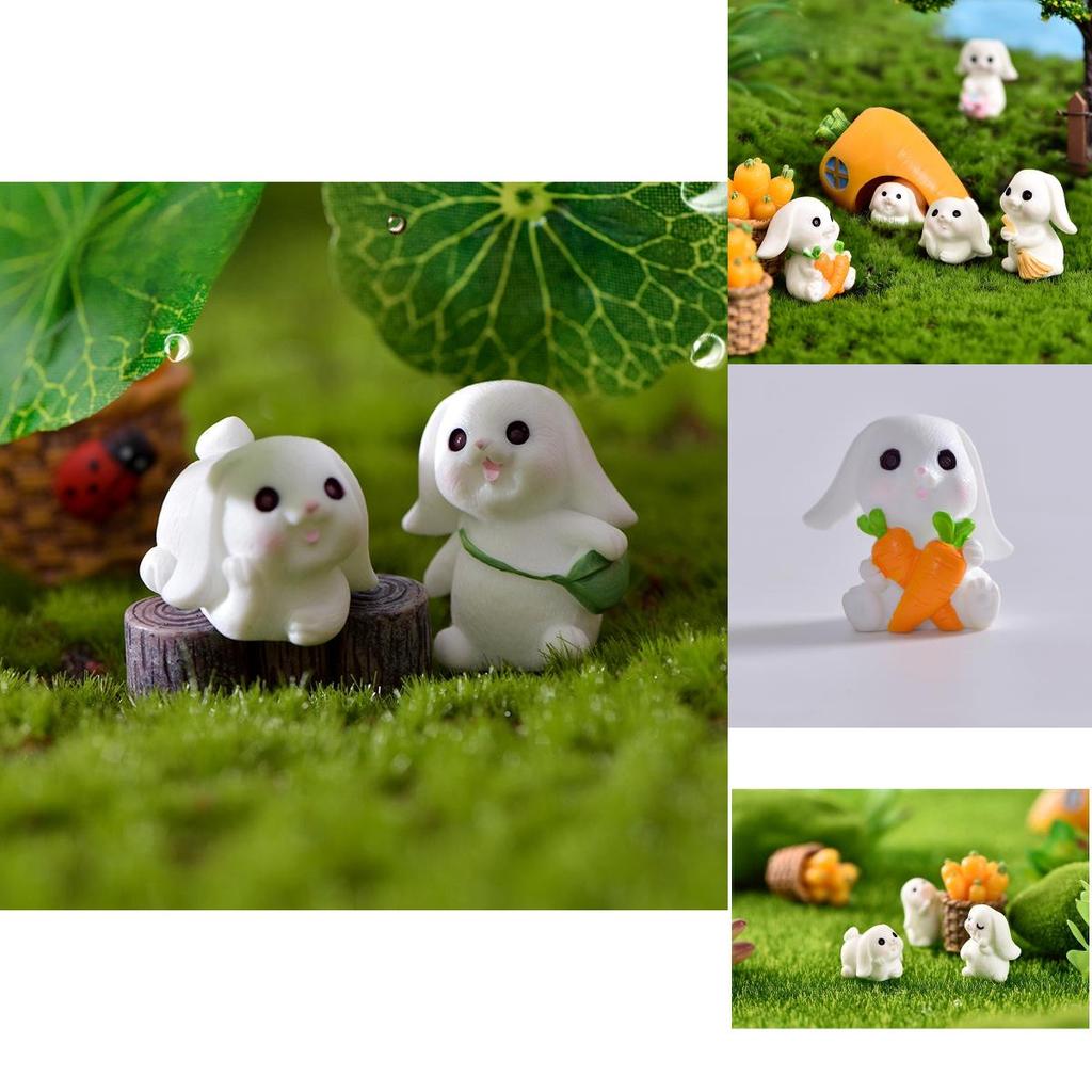 Cute Resin White Rabbit Ornament Enchanting Garden Miniature Decor Piece