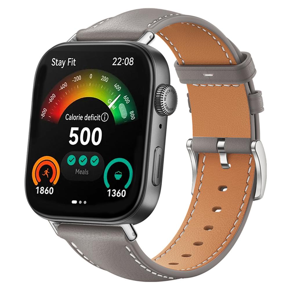 

For Huawei Watch Fit 4/Watch Fit 3 Genuine Cow Leather Band Slim Watch Strap Grey